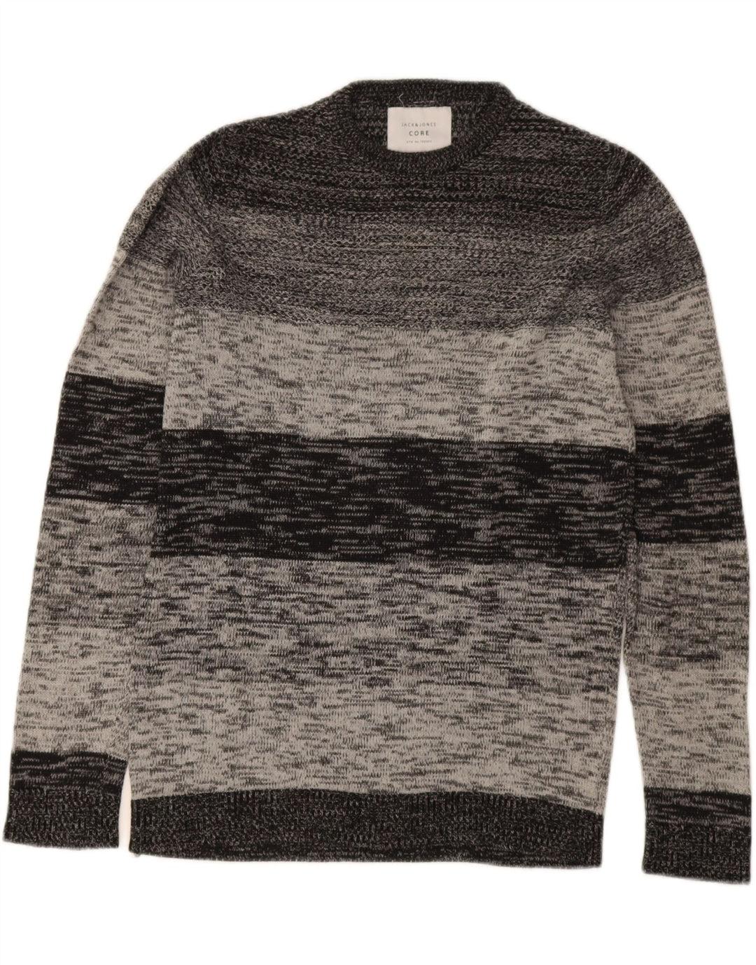 Jack & Jones Jersey con cuello redondo para hombre, talla pequeña, gris, a rayas