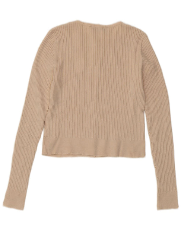 ZARA Mujer Crop Cardigan Suéter UK 42 Medio Beige Viscosa