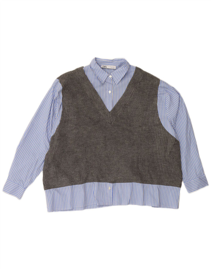 ZARA Mujer Camisa Sin Mangas De Punto Extragrande UK 6 XS Azul Rayas