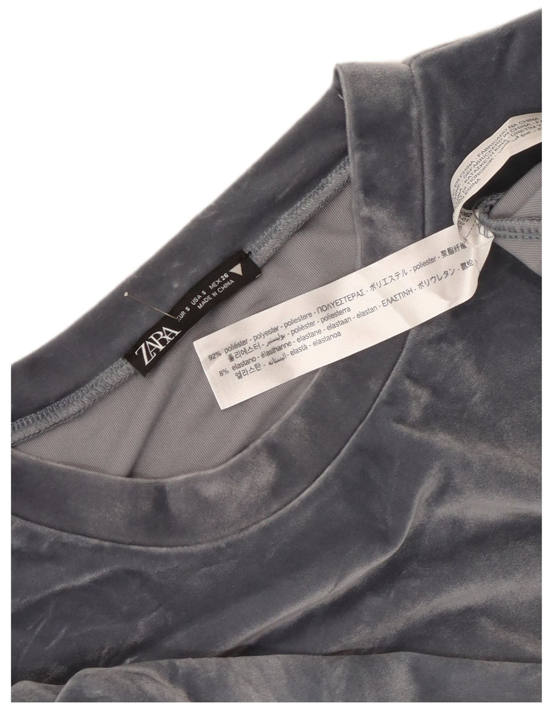 Zara Mujer Crop Velour Sudadera De Gran Tamaño Jersey UK 10 Small Gris