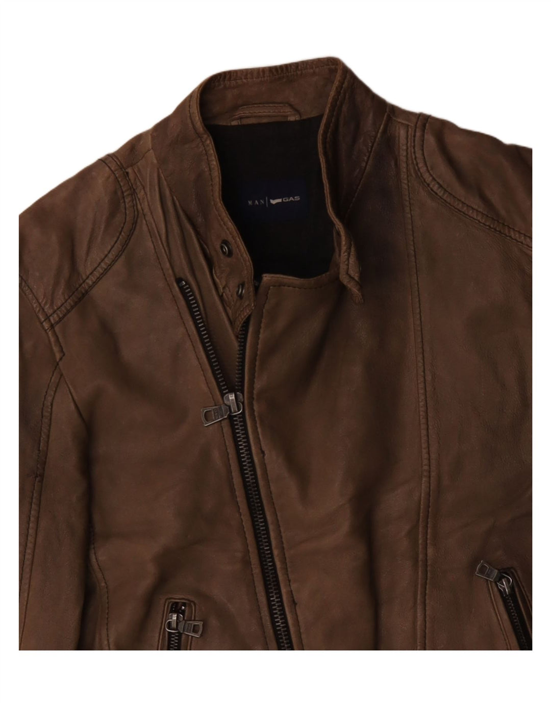 Gas Chaqueta motera de cuero para hombre UK 36 Small Cuero marrón