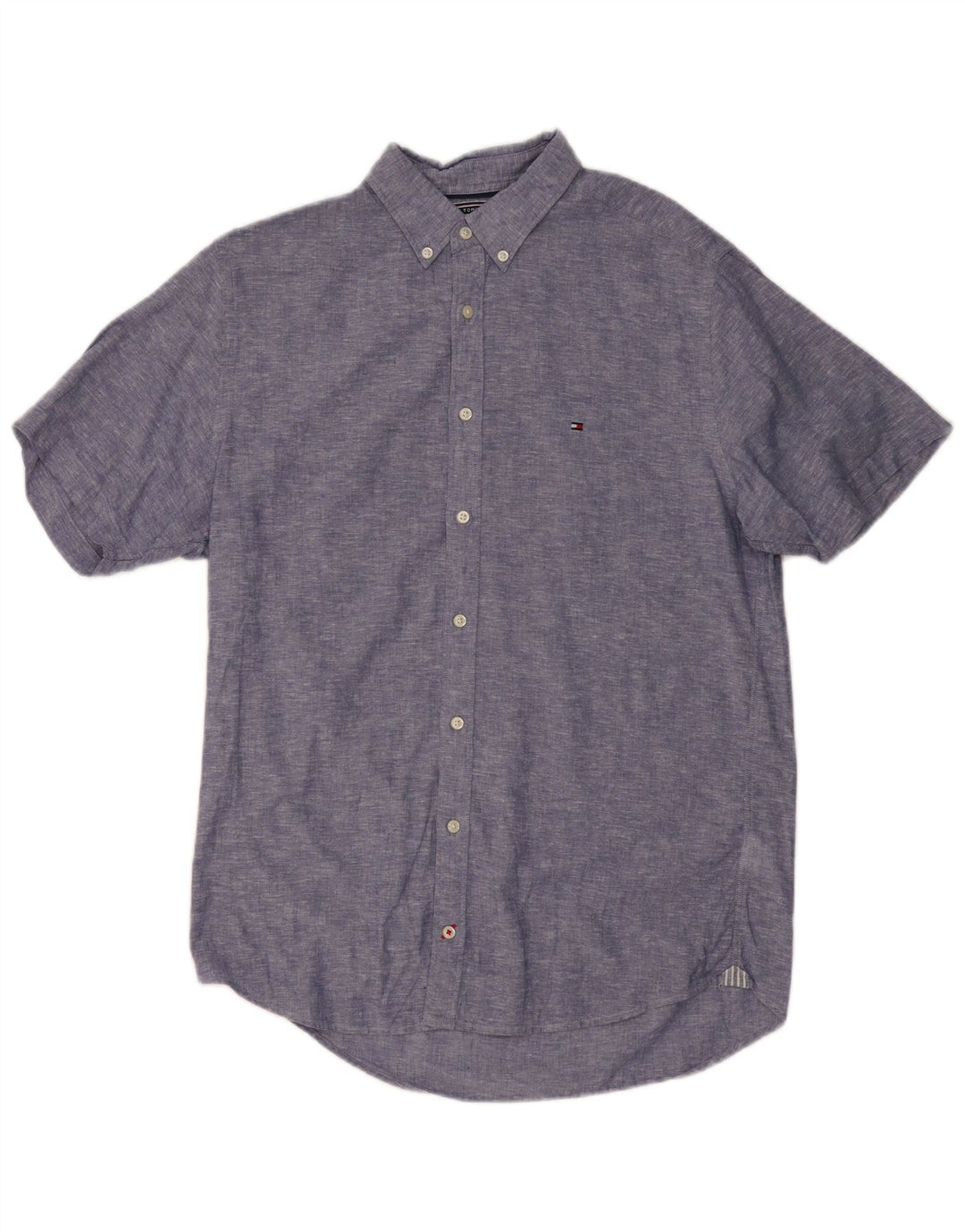 TOMMY HILFIGER Camisa de manga corta de hombre de algodón moteado azul medio