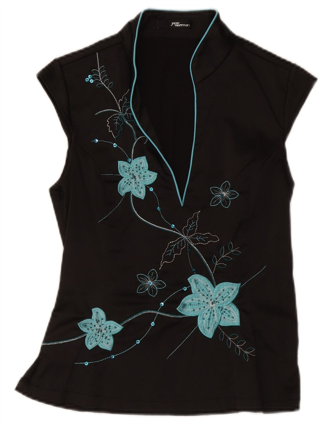 Jane Norman Blusa para mujer Top UK 12 Mediano Negro Floral Poliéster
