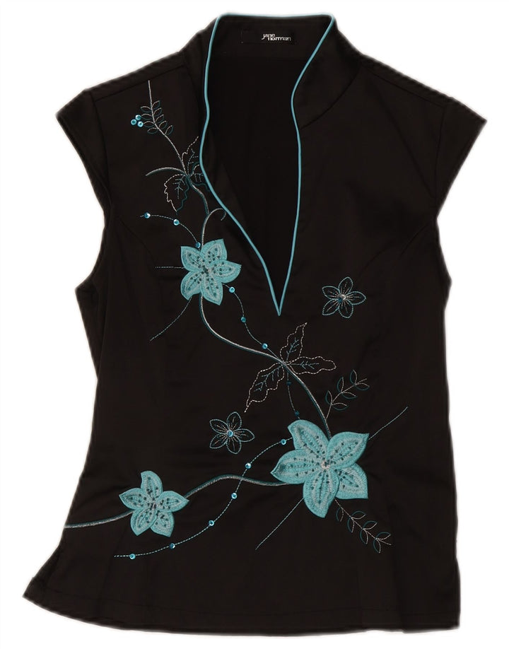 Jane Norman Blusa para mujer Top UK 12 Mediano Negro Floral Poliéster