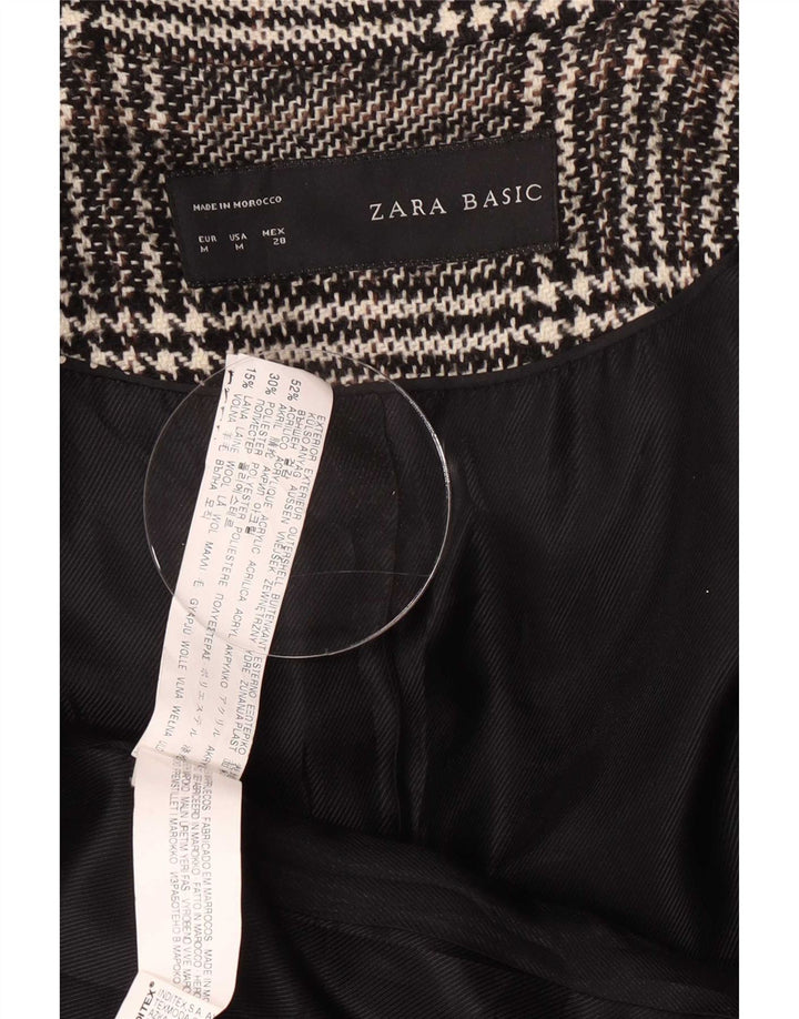Zara Abrigo Mujer UK 40 Acrílico Pata De Gallo Gris Medio