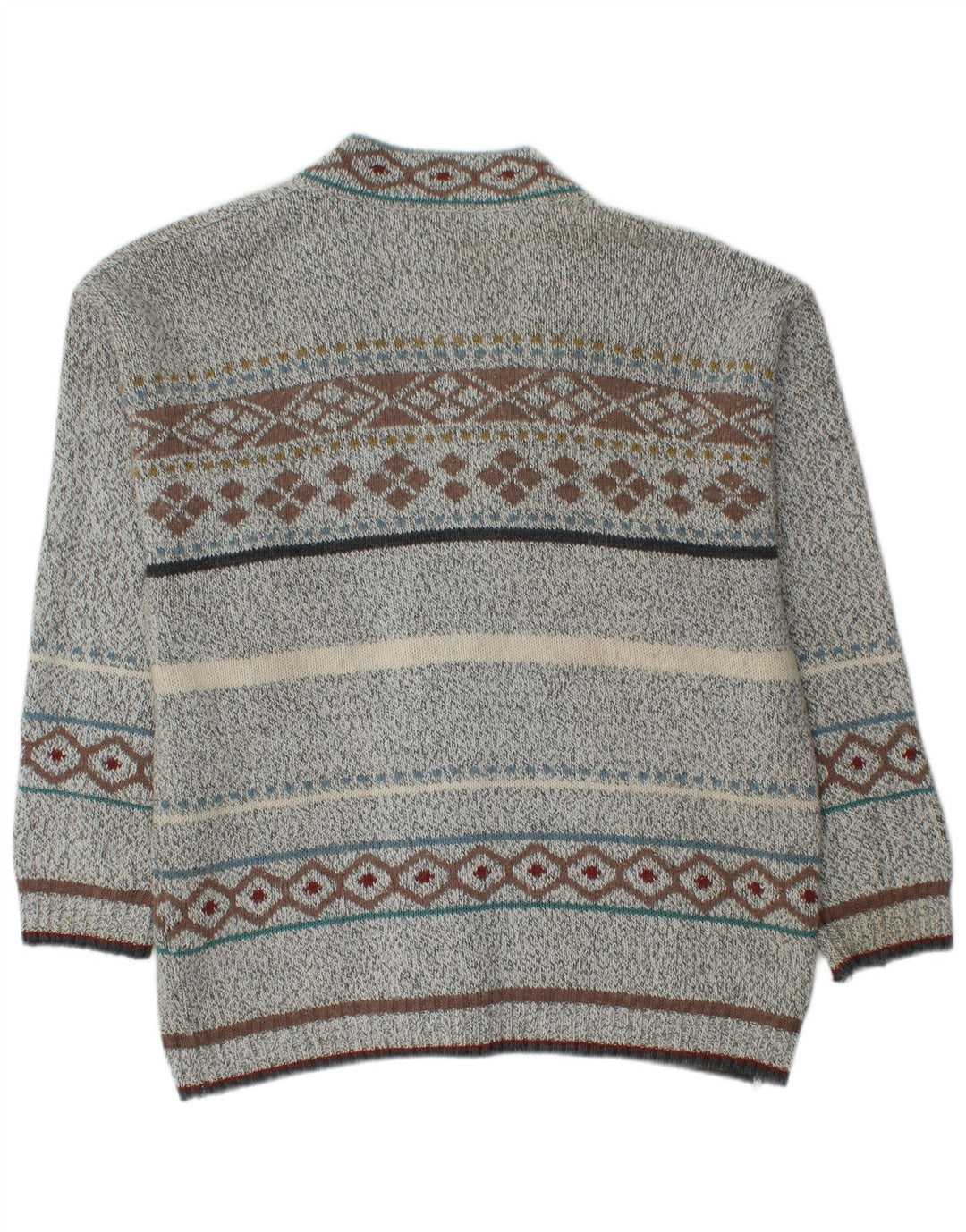 VINTAGE Hombres Cardigan Suéter Medio Gris Fair Isle