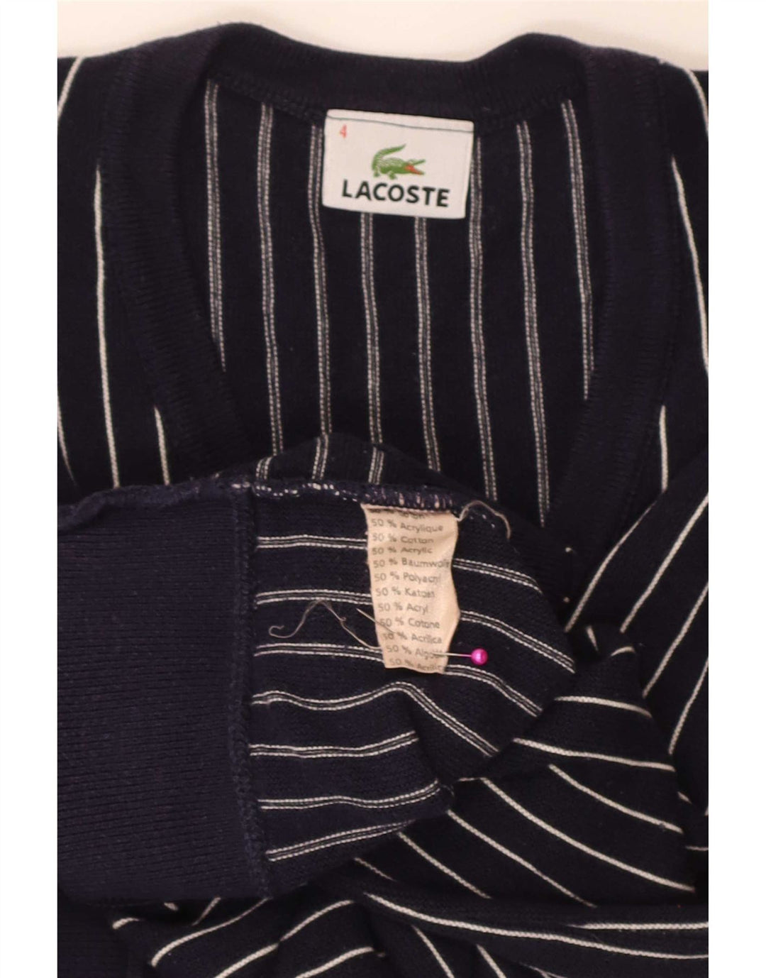 Lacoste Jersey con cuello en V para hombre talla 4 mediano azul marino a rayas