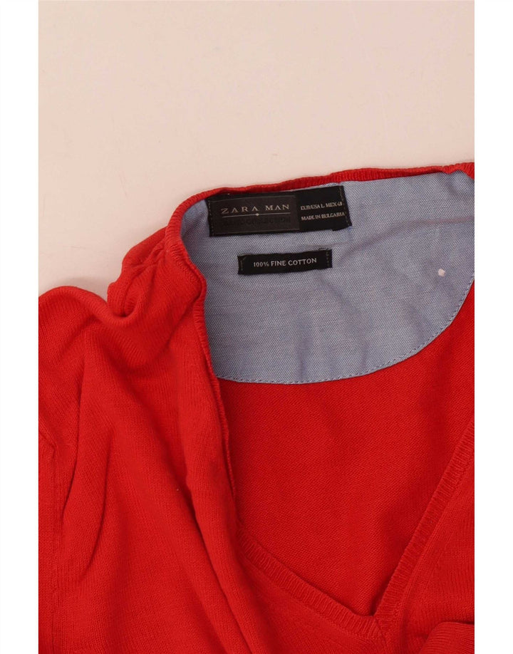 Zara Hombre Jersey Con Cuello En V Jersey Grande Rojo Algodón