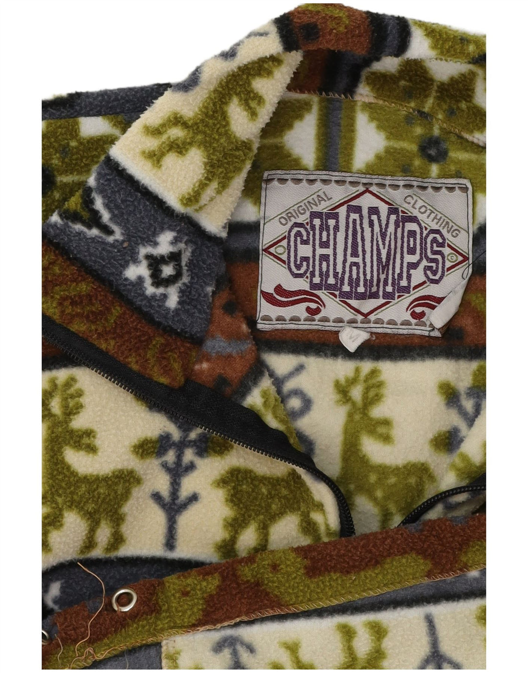 Vintage hombres zip cuello polar jumper medio multicolor Fair Isle