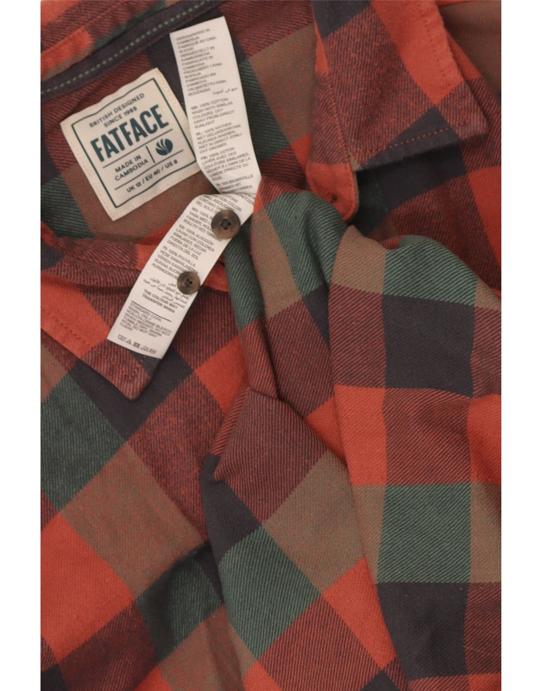 Camisa de franela para mujer Fat Face UK 40 Mediana Algodón a cuadros multicolor