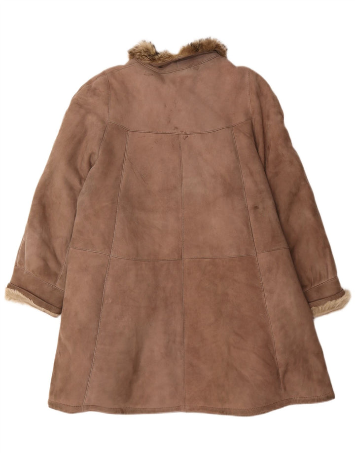 Vintage mujer shearling abrigo Reino Unido 18 XL Marrón