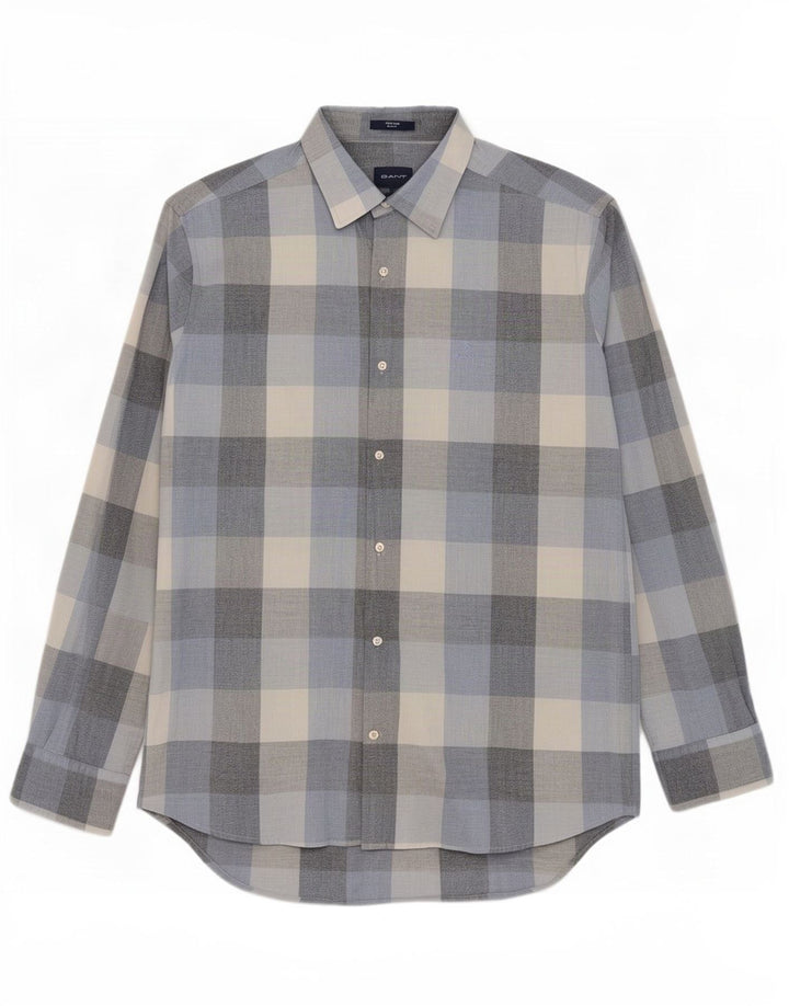 Gant Camisa de corte regular para hombre, talla 41/42 16 1/2 grande, algodón a cuadros azul