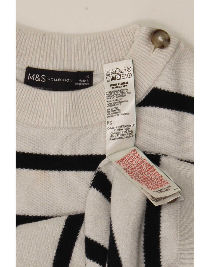 Marks & Spencer Jersey de Cuello Redondo para Mujer UK 44 Mediano Rayas Blancas
