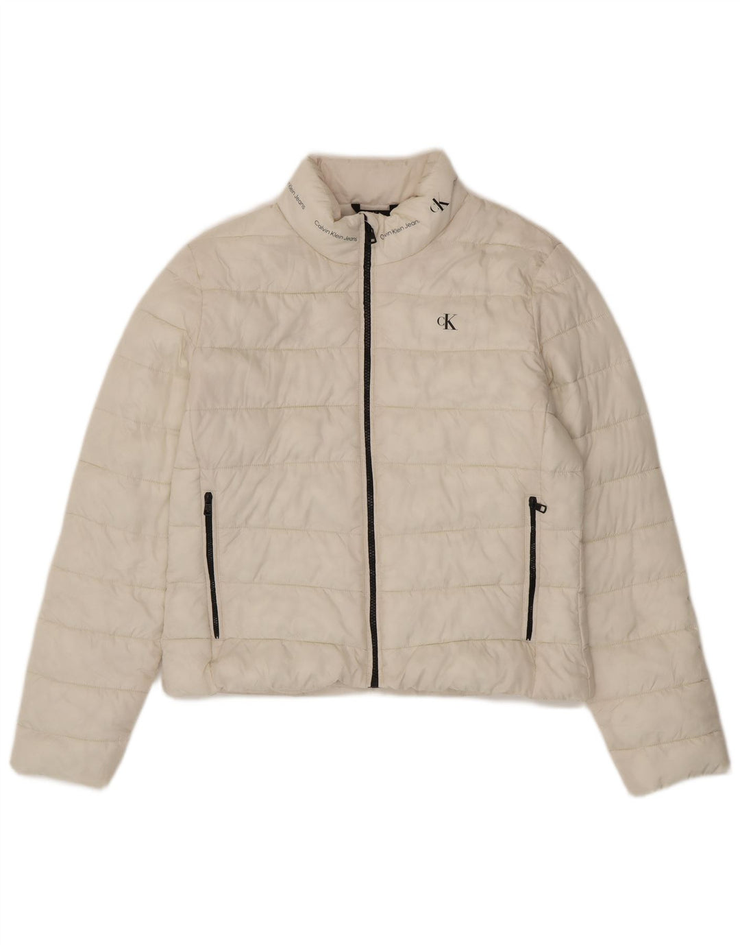 Calvin Klein Jeans Chaqueta acolchada gráfica para mujer UK 18 XL Poliéster blanco