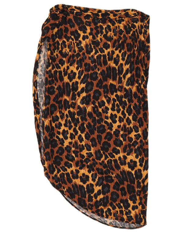 Zara Mujer Falda Asimétrica Mediana W28 Marrón Animal Print Viscosa