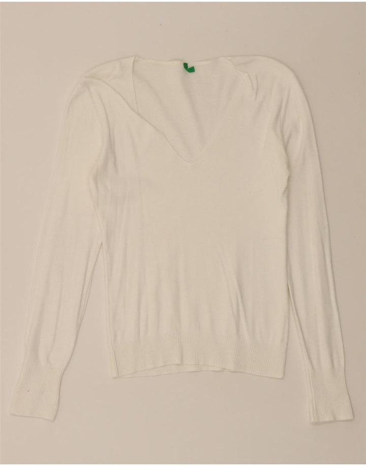 BENETTON Womens V-Neck Jumper Sweater UK 8 Small White Vintage Benetton and Second-Hand Benetton from Messina Hembry 