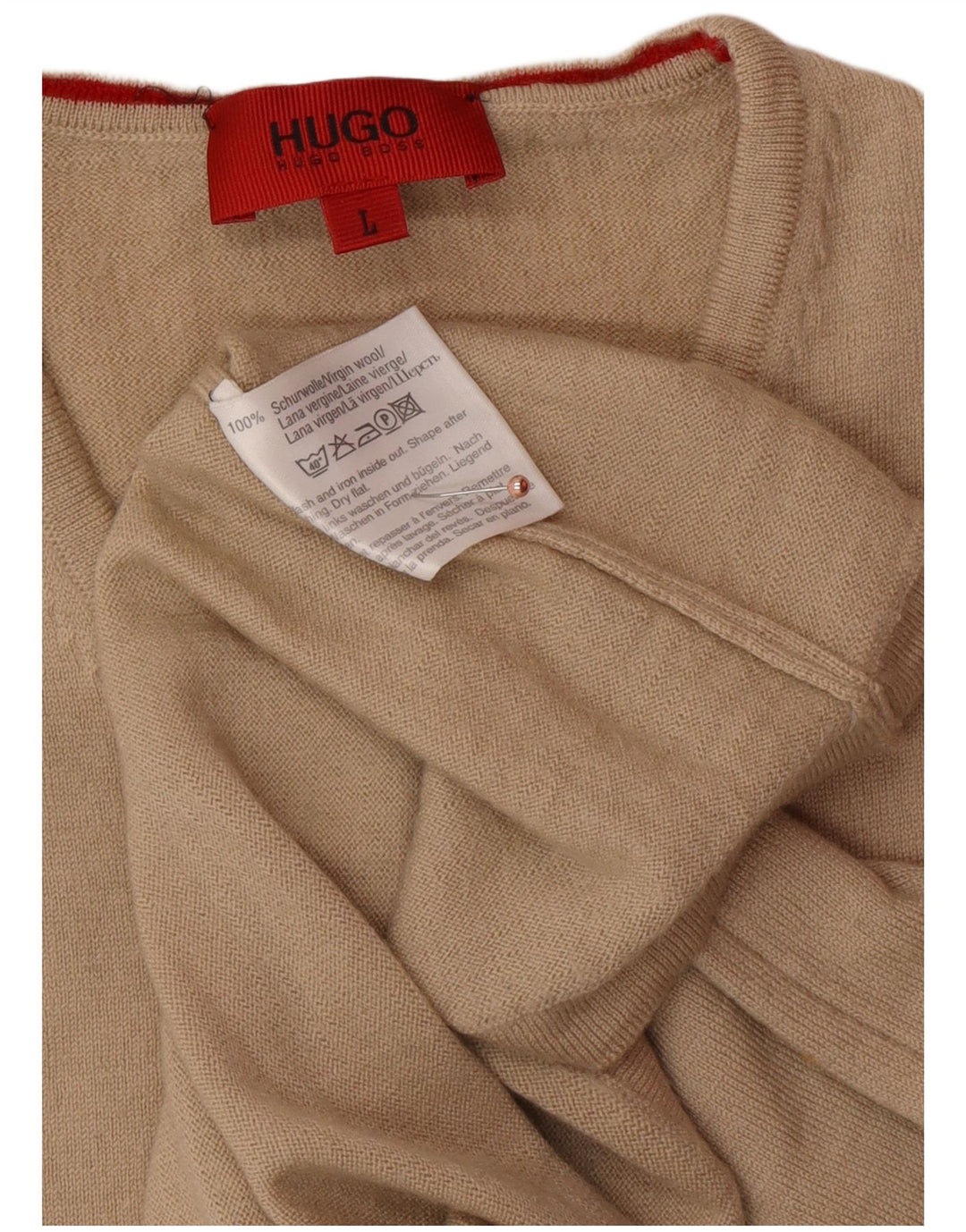 HUGO BOSS Hombre Chaleco Tank Top Large Beige Lana Virgen