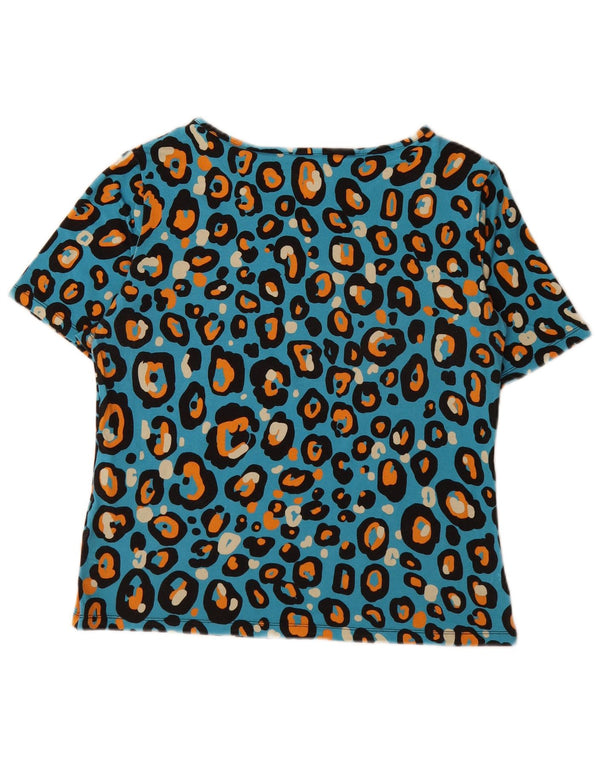 VINTAGE Blusa de Mujer Top EU 40 Azul Medio Animal Print Algodón