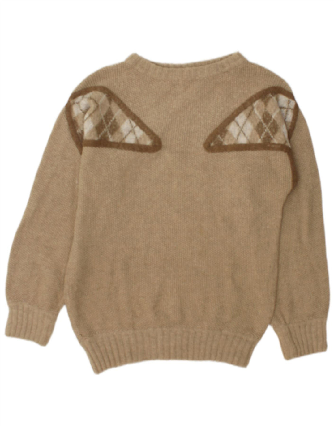 Vintage hombres barco cuello jumper suéter medio verde geométrico
