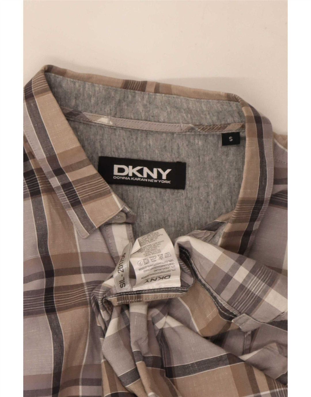 Camisa Dkny Hombre Small Gris Cuadros Algodón