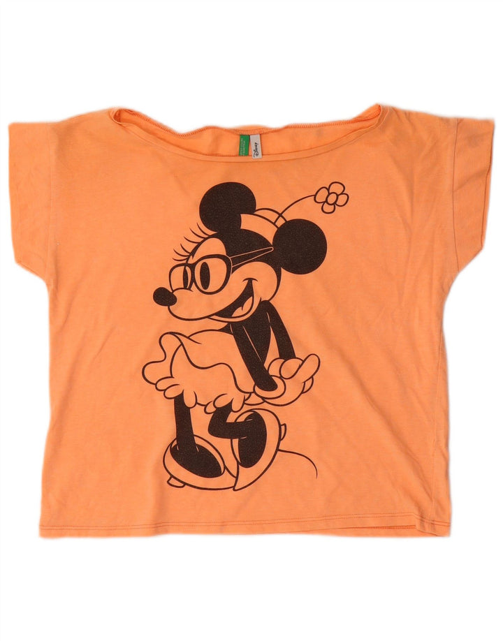 BENETTON Camiseta corta con gráfico de Mickey Mouse para mujer UK 44 Naranja mediano