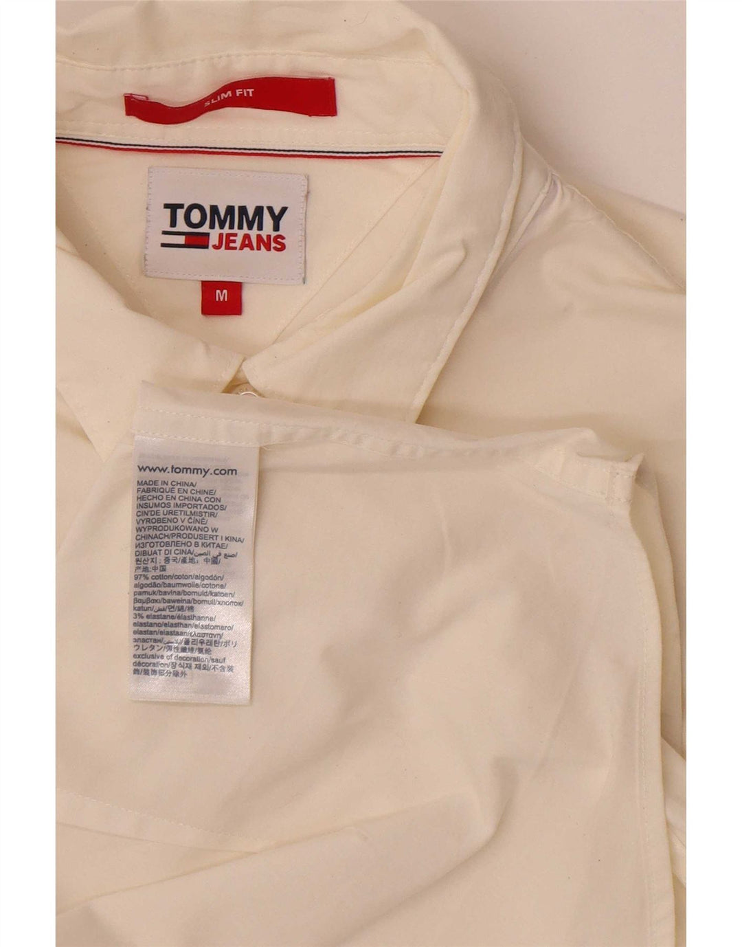 Camisa Tommy Hilfiger Slim Fit de algodón blanco roto mediano para hombre