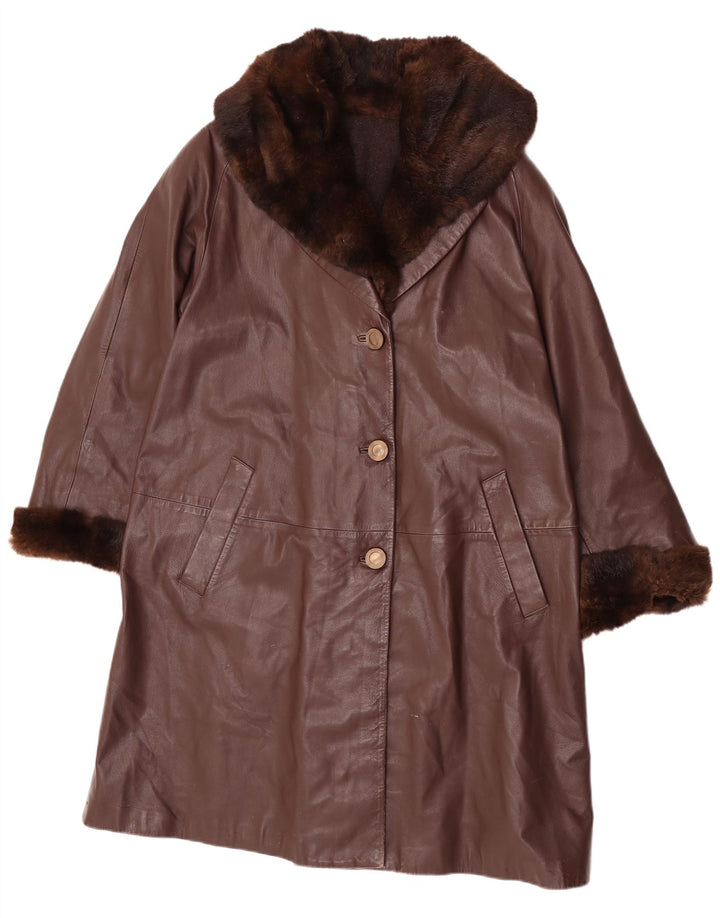 Abrigo de cuero vintage para mujer IT 46 cuero marrón grande