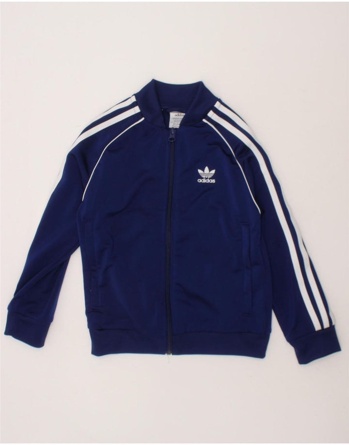 ADIDAS Boys Tracksuit Top Jacket 6-7 Years Navy Blue Polyester Vintage Adidas and Second-Hand Adidas from Messina Hembry 