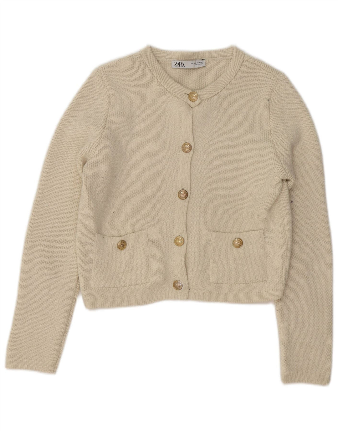 Zara Mujer Crop Cardigan Suéter UK 14 Medium Off White