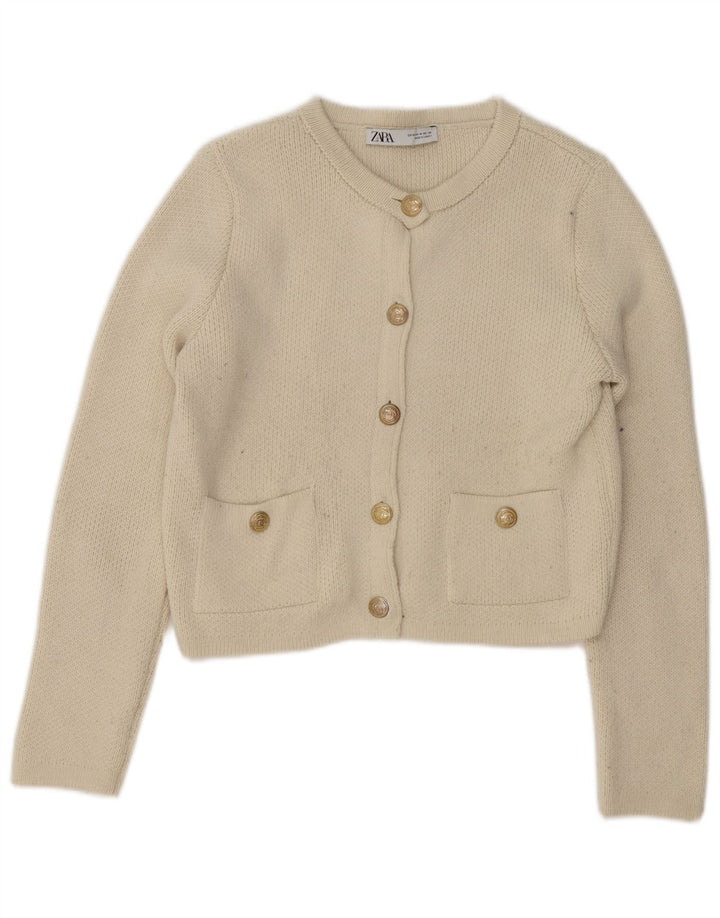 Zara Mujer Crop Cardigan Suéter UK 14 Medium Off White