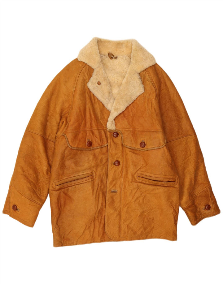 VINTAGE Chaqueta de piel de oveja para hombre Reino Unido 40 Cuero marrón grande