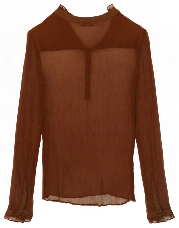 Zara Top transparente de manga larga para mujer UK 44 Seda marrón medio