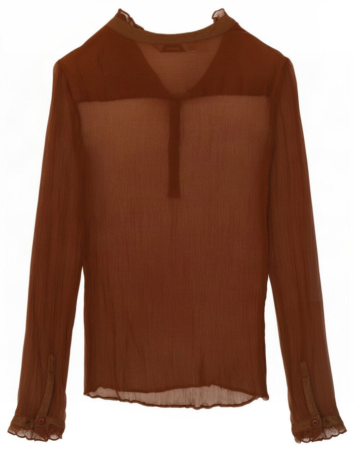 Zara Top transparente de manga larga para mujer UK 44 Seda marrón medio