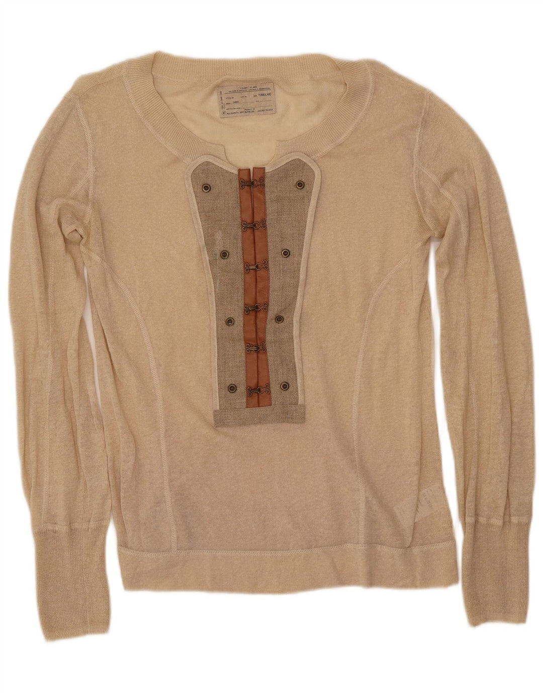 ALL SAINTS Suéter tipo jersey con cuello barco para mujer UK 12 Medium Beige Linen