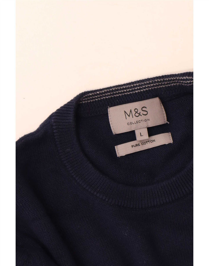 Marks & Spencer - Jersey de cuello redondo para hombre, talla grande, algodón azul marino