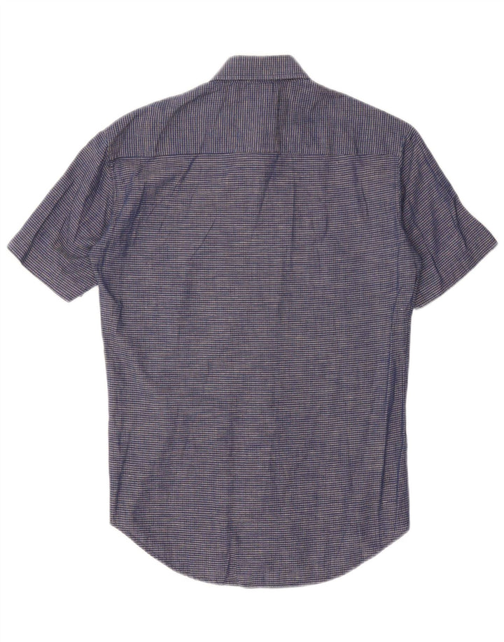 Camisa Carrera Hombre Manga Corta Algodón A Cuadros Azul Marino Mediano