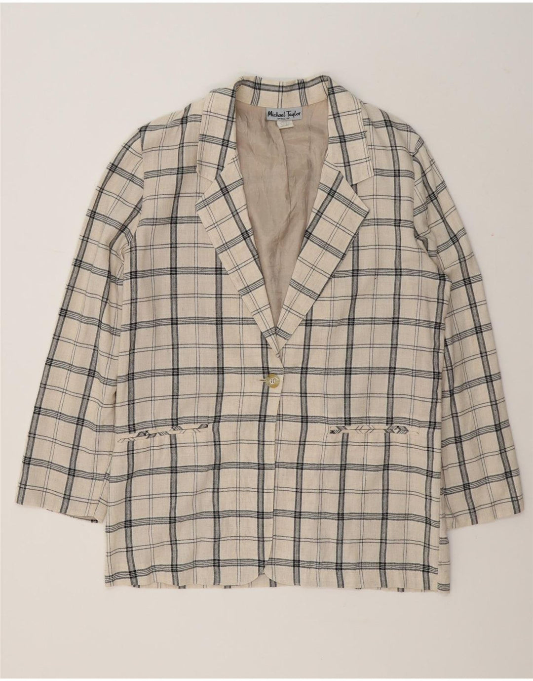 Michael Taylor Chaqueta tipo blazer larga de gran tamaño para mujer UK 46 Large Beige
