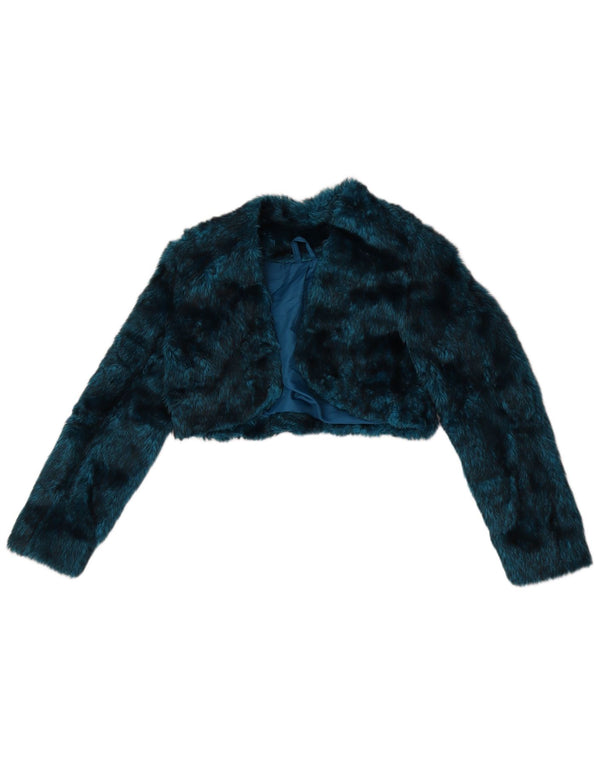 Topshop Chaqueta Bolero Abierta de Piel Sintética para Mujer UK 10 Small Acrílico Azul