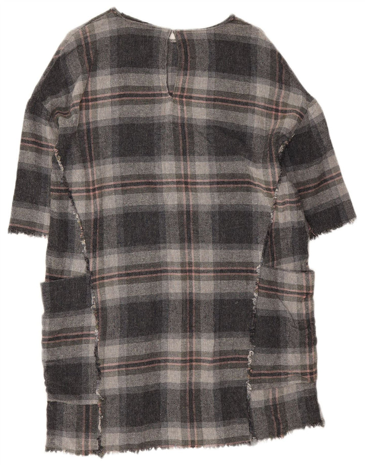 Zara Vestido Túnica Mujer UK 44 Viscosa A Cuadros Gris Medio