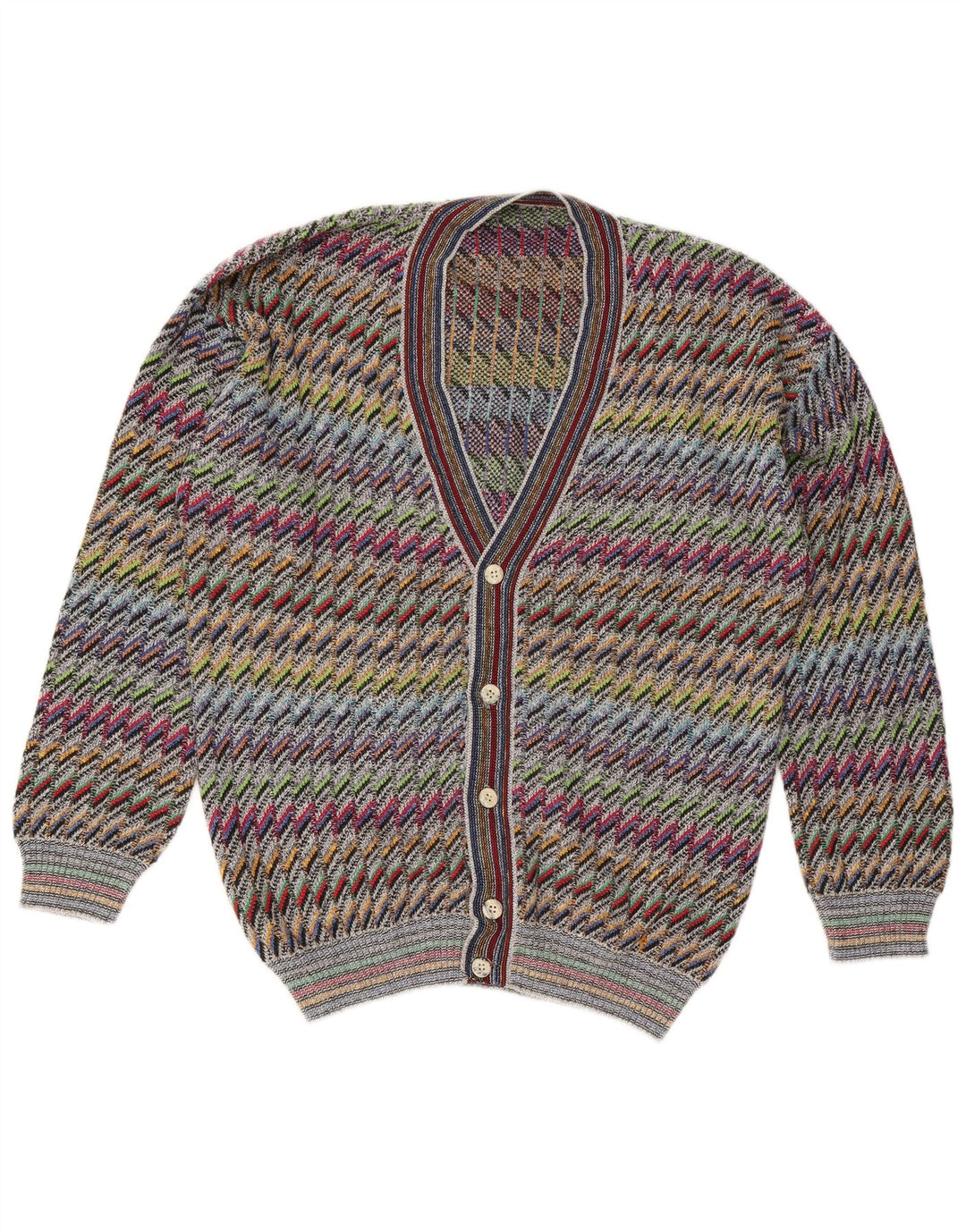 Vintage hombres Cardigan suéter IT 50 medio multicolor Chevron algodón
