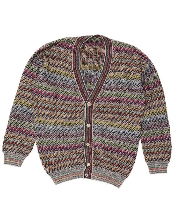 Vintage hombres Cardigan suéter IT 50 medio multicolor Chevron algodón