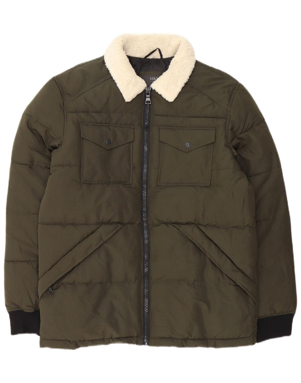 Marks & Spencer Chaqueta acolchada para hombre UK 38 Mediano Caqui Poliéster color block