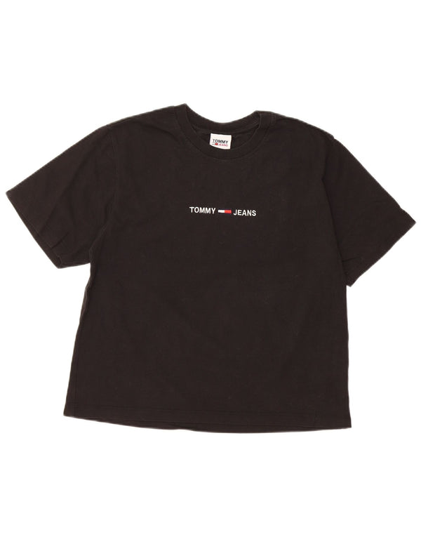 TOMMY HILFIGER Camiseta corta con gráfico para mujer Top UK 10 Small Black Cotton