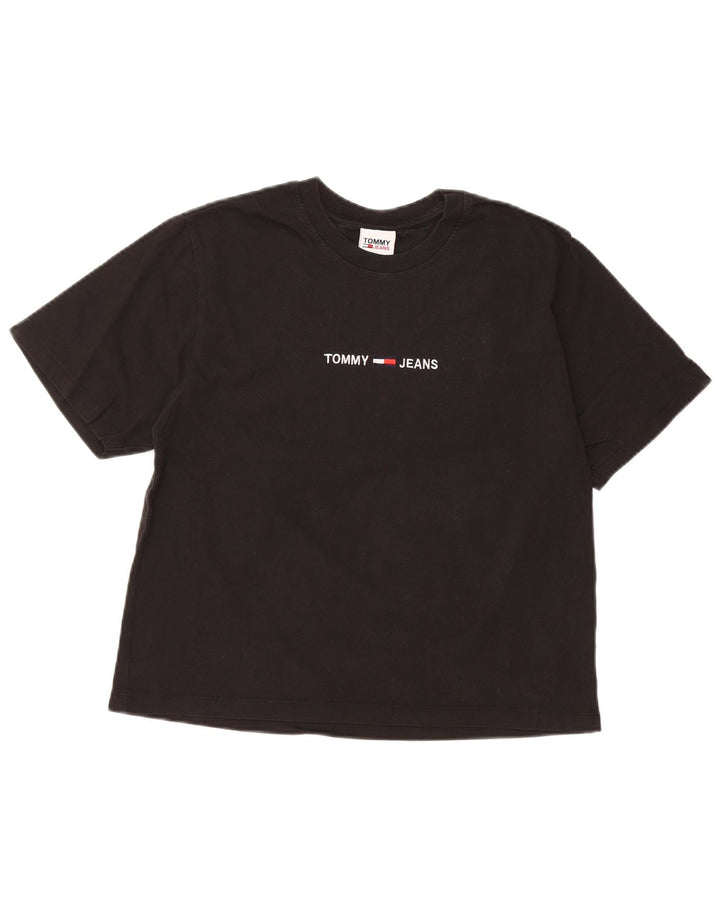 TOMMY HILFIGER Camiseta corta con gráfico para mujer Top UK 10 Small Black Cotton