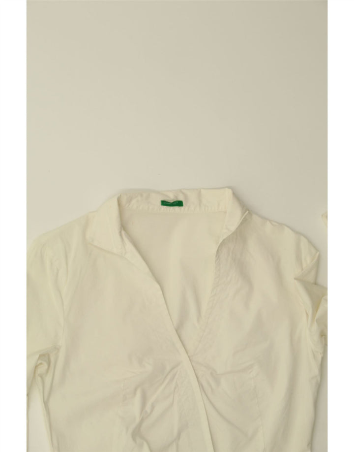 BENETTON Blusa camisera para mujer UK 42 Algodón blanco mediano