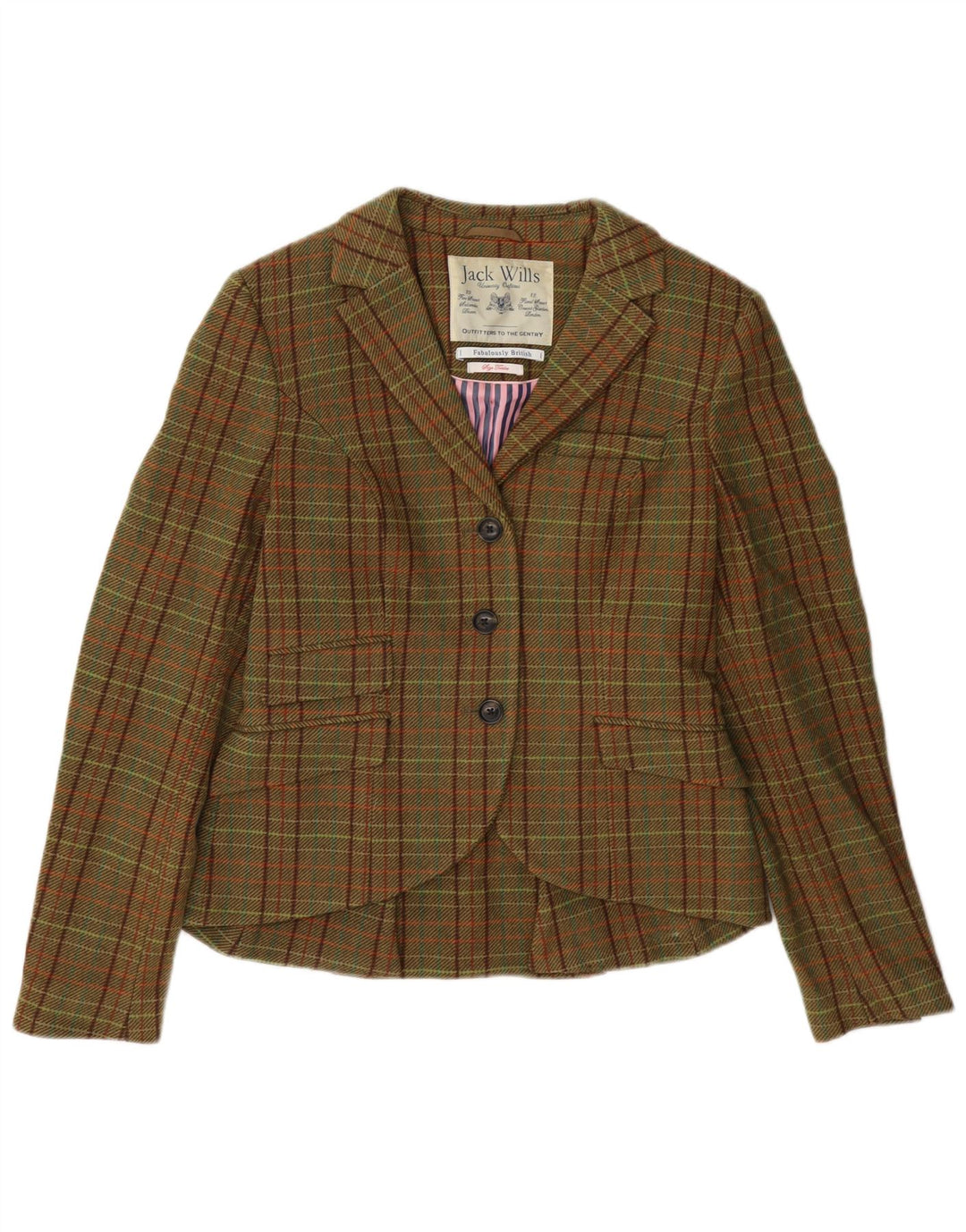 Jack Wills Chaqueta tipo blazer de 3 botones para mujer UK 42 Lana a cuadros verde medio