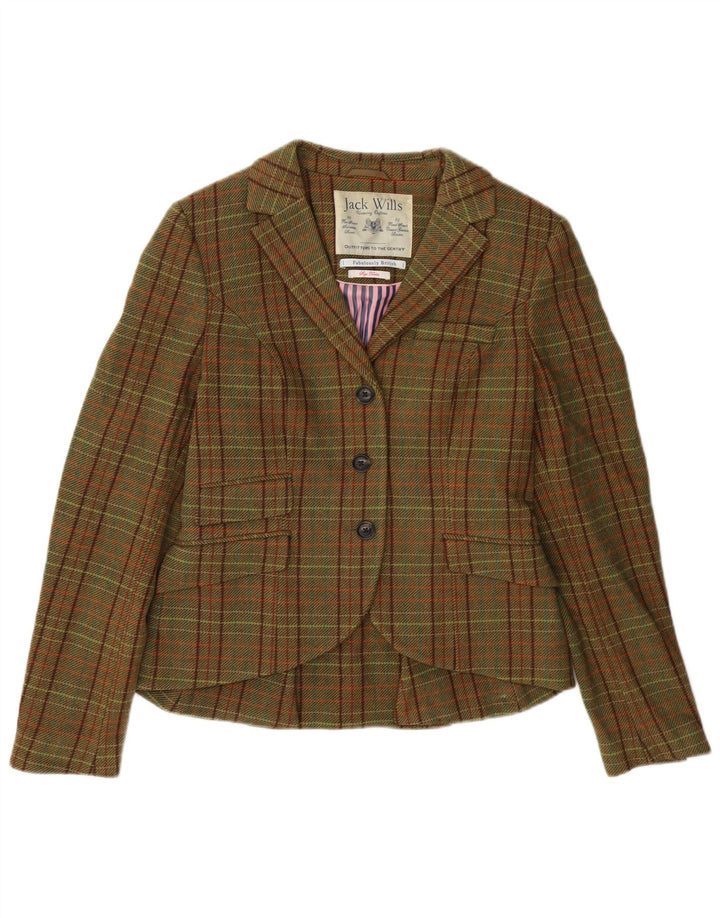 Jack Wills Chaqueta tipo blazer de 3 botones para mujer UK 42 Lana a cuadros verde medio