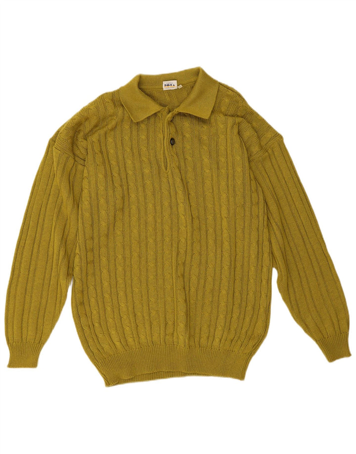 Vintage hombres polo cuello jersey suéter medio verde algodón