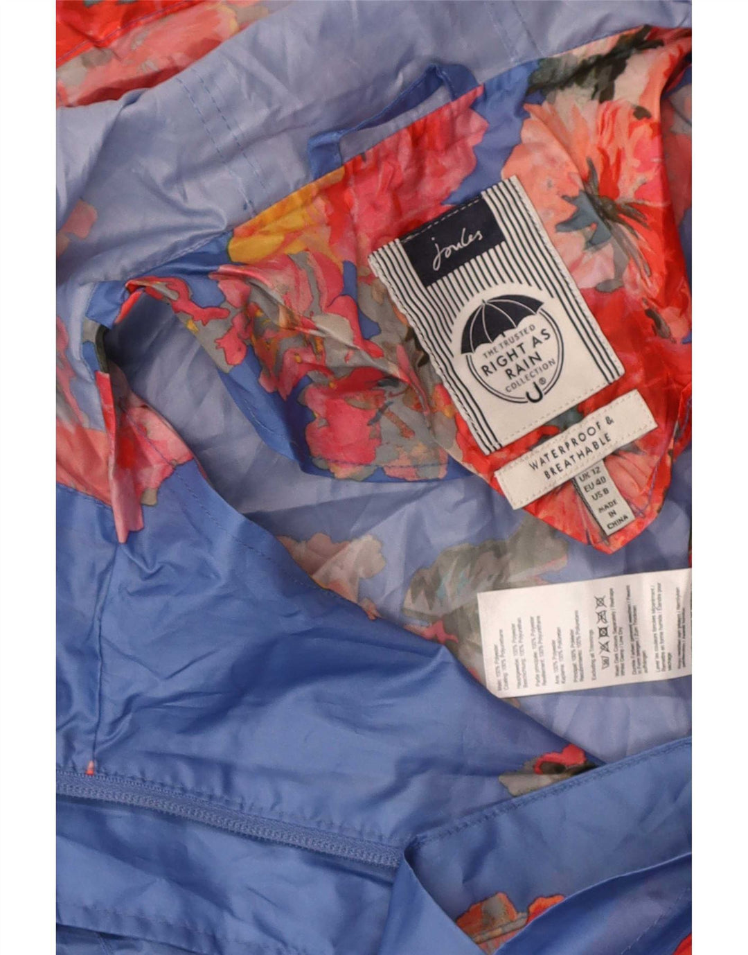 Chubasquero con capucha para mujer Joules UK 40 Poliéster floral azul medio