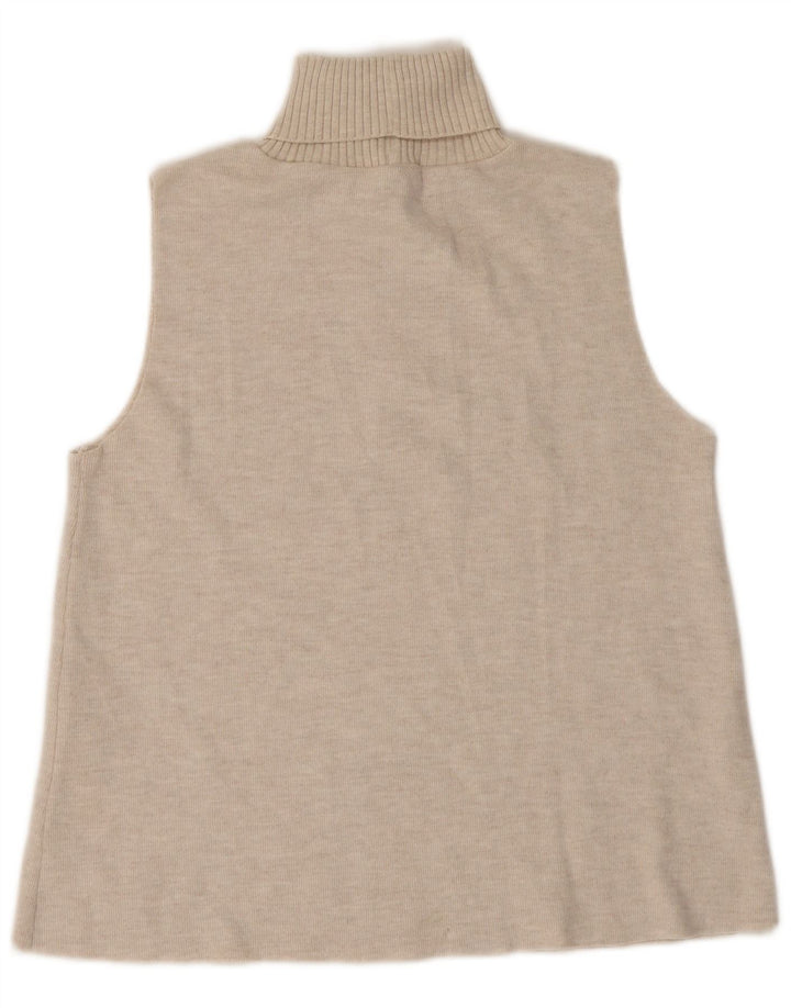 Zara Mujer Chaleco Camiseta Sin Mangas UK 44 Grande Poliéster Beige